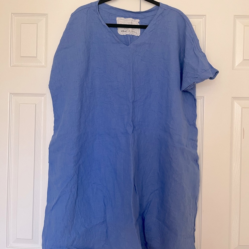 Not Perfect Linen Cornflower Blue V neck Berlin dress